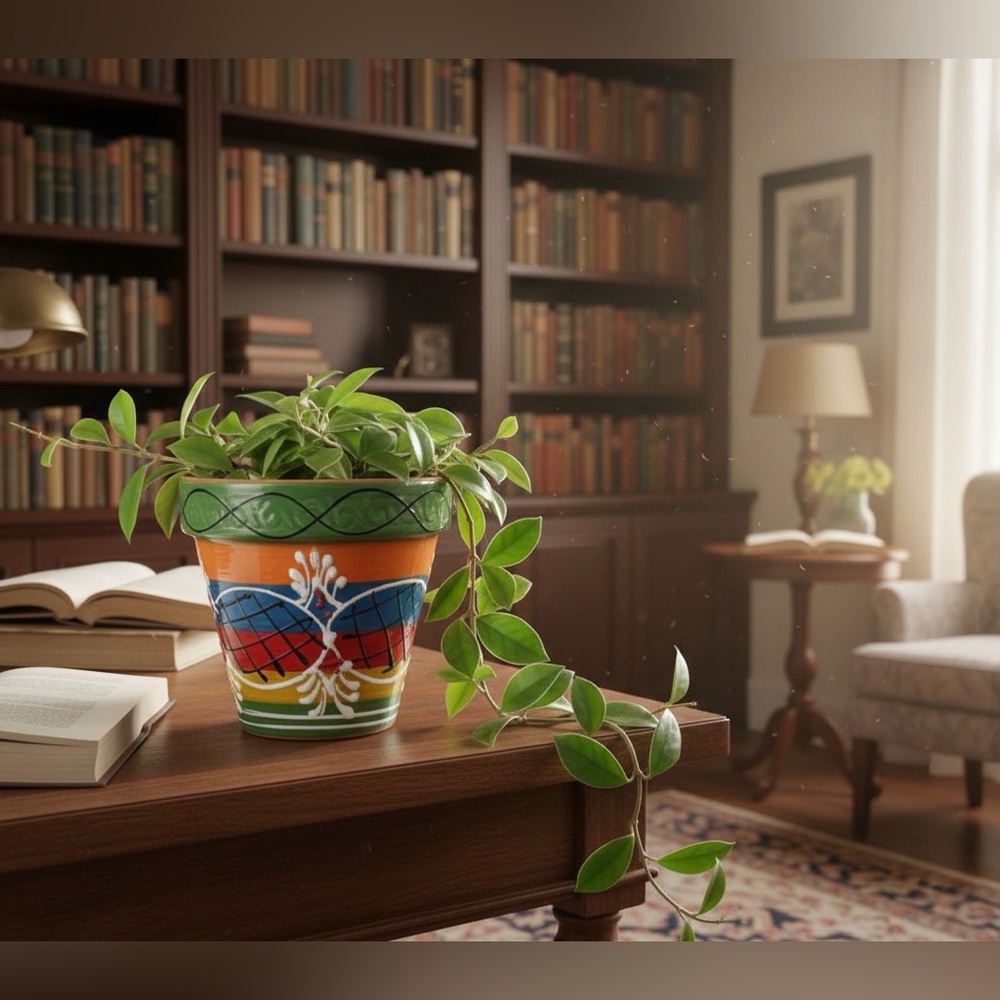 Hand Painted Spanish Ceramic Planter – Vibrant Multi-Colored Clay Flower Pot